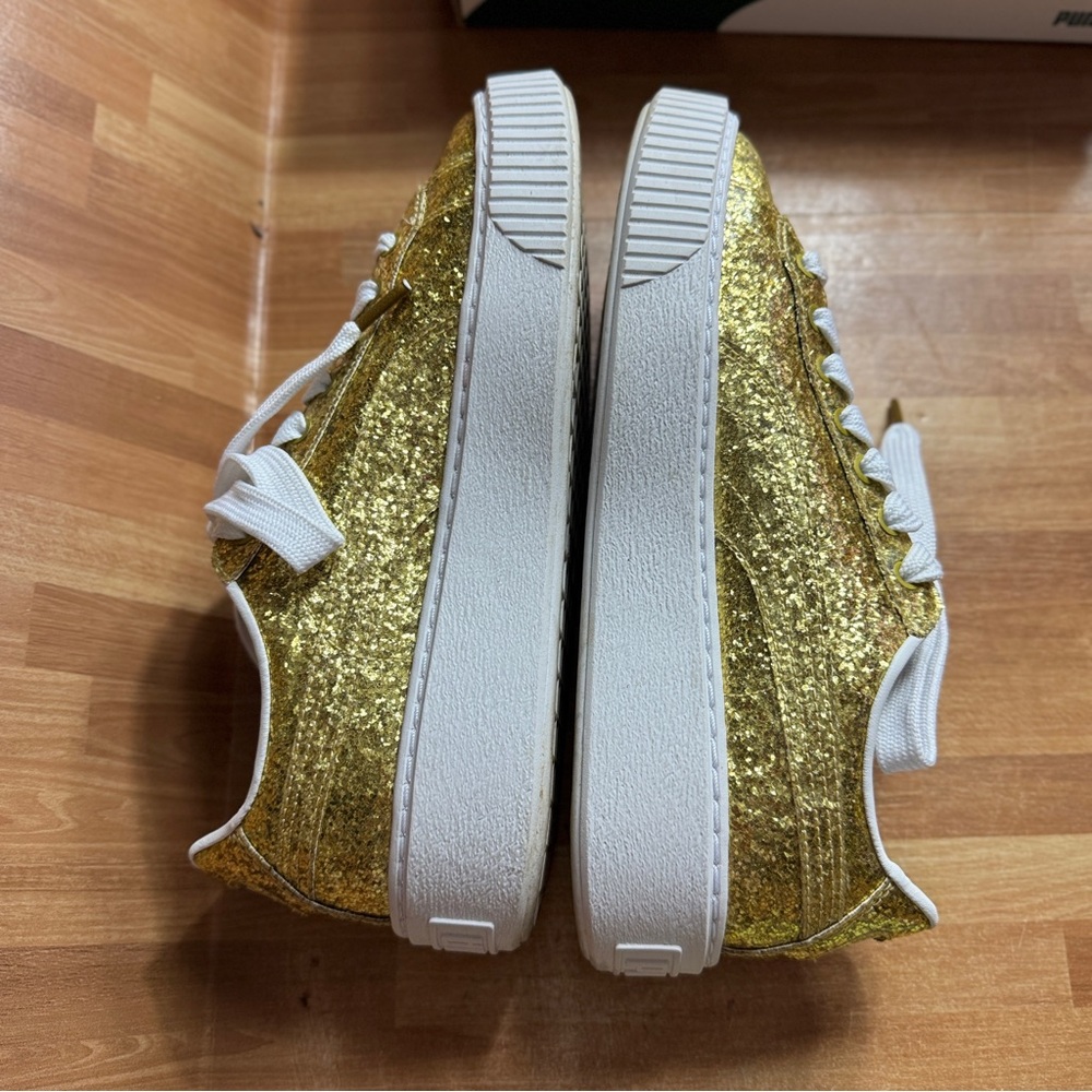 Puma basket platform glitter gold sneakers size 8.5 - Picture 12 of 14